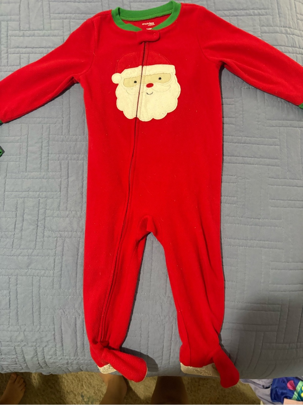 Carter's Red Santa Footed Fleece Pajamas with Green Trim